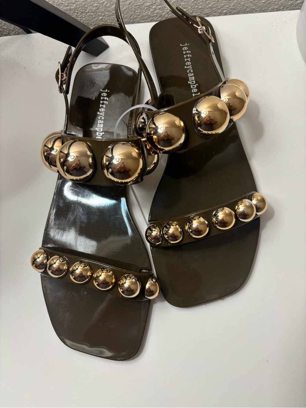 Jeffrey Campbell Olive Sandals with Gold Dome Studs NWOT